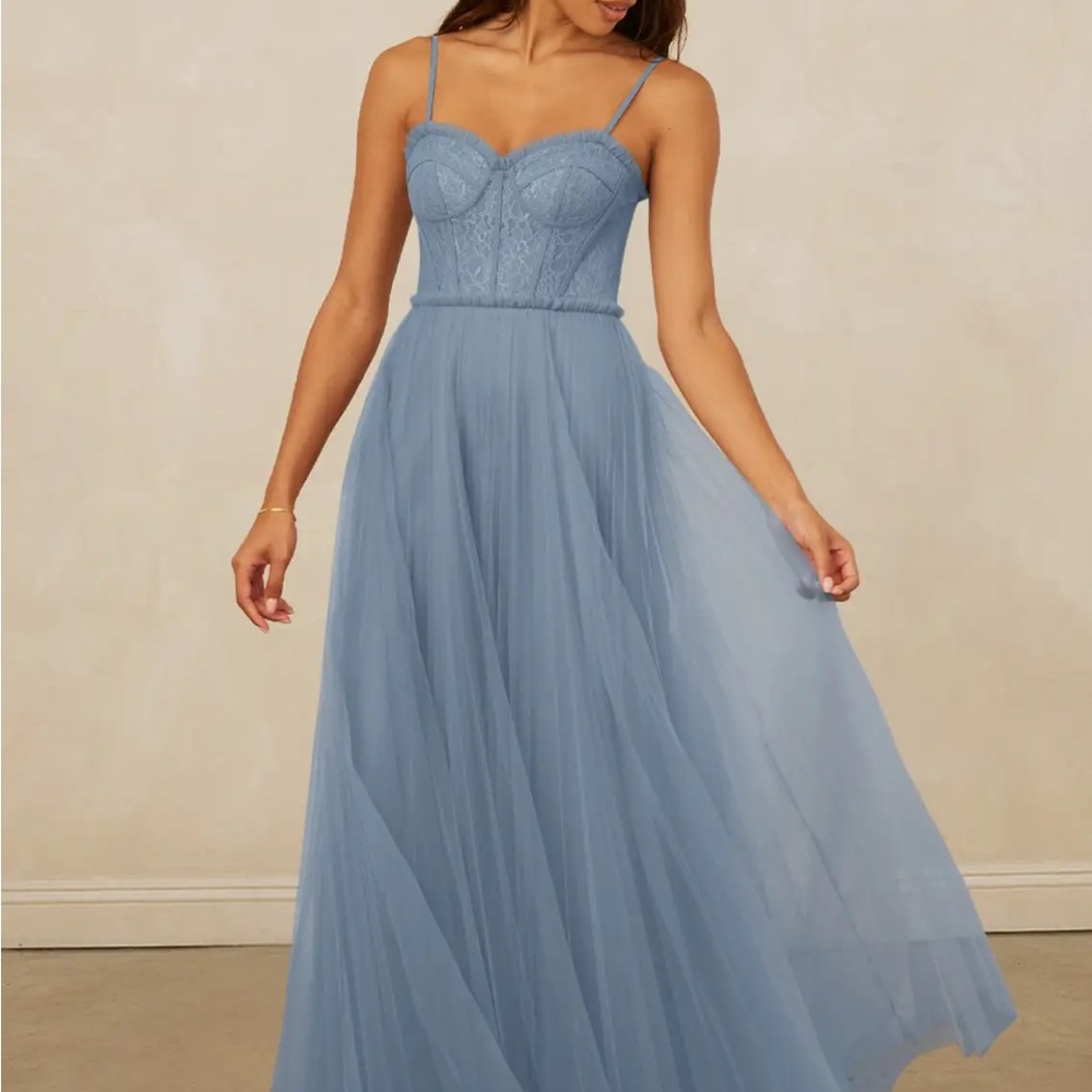 Elegant Blue Spaghetti Strap Dress